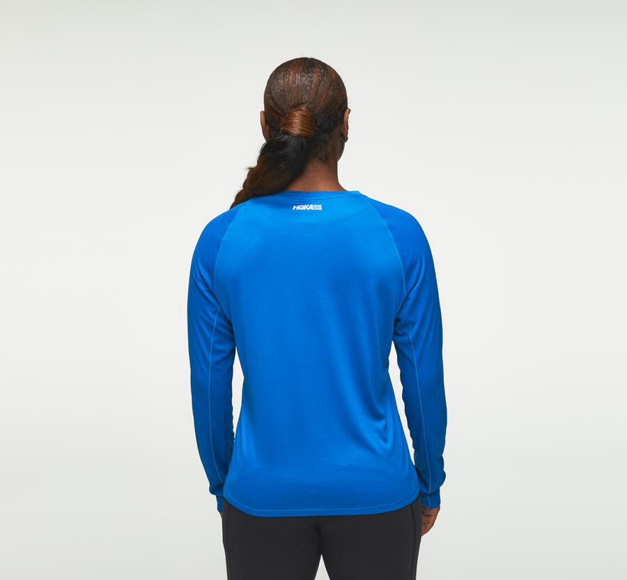 Hoka One One Performance Lång Sleeve Top Dam - Blå - TSFPC-1627